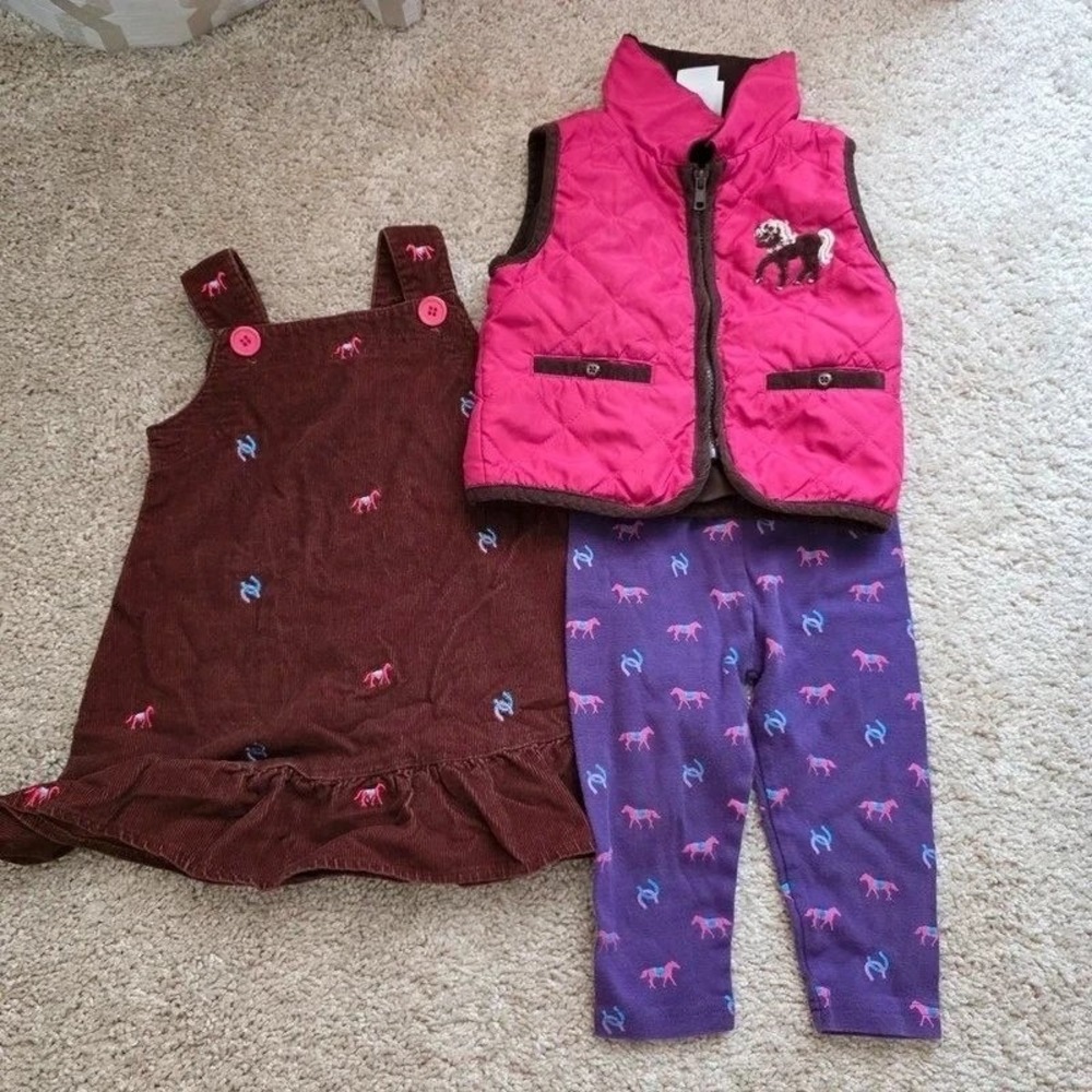 Decorated Originals Pink Quilted Horse Vest Jumper Leggings Set Girls 2T